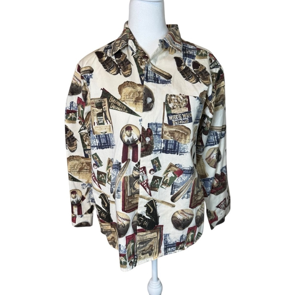 Vintage‎ MW Studio Womens Baseball All Over Print 100% Cotton Button Up Shirt 14